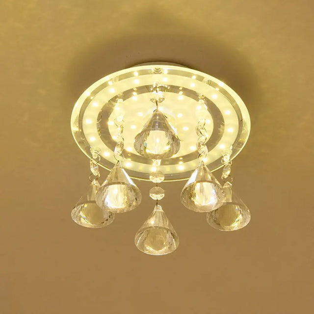 Clear Crystal Led Flush Mount Ceiling Lamp For Hallways