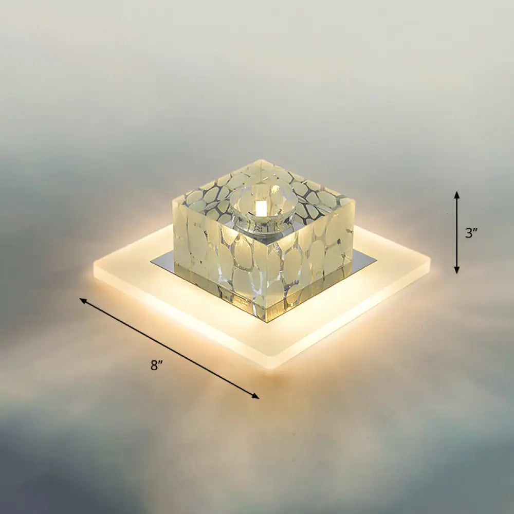 Clear Crystal Led Flush Mount Ceiling Light For Hallways And Corridors / 8’ Warm