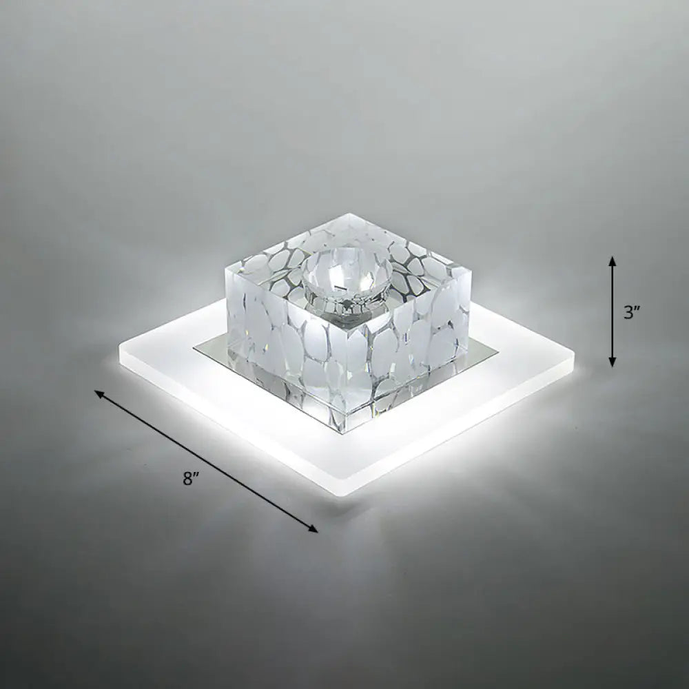 Clear Crystal Led Flush Mount Ceiling Light For Hallways And Corridors / 8’ White