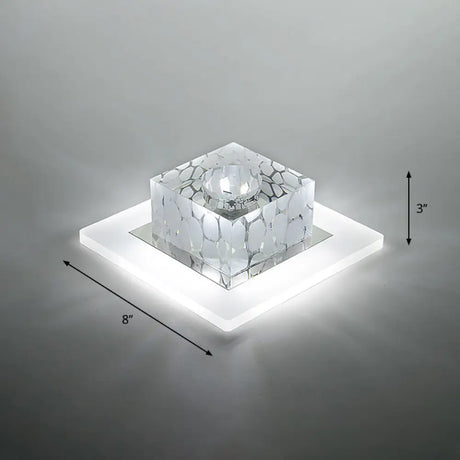 Clear Crystal Led Flush Mount Ceiling Light For Hallways And Corridors / 8’ White