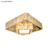 Clear Crystal Led Flush Mount Light Fixture With Modern Square Stainless - Steel Design