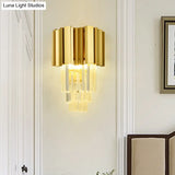 Clear Crystal Led Gold Wall Sconce With 2 Tiered Traditional Heads