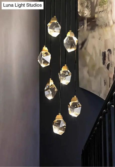 Clear Crystal Led Pendant Light For Dining Room - Elegant Stone Shape Design