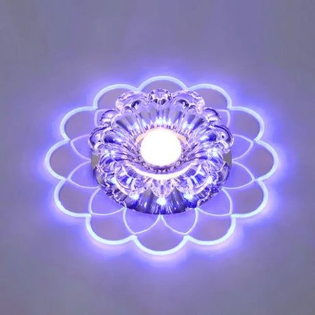 Clear Crystal Led Scalloped Flush Ceiling Light - Modernist Fixture For Hallways / Blue