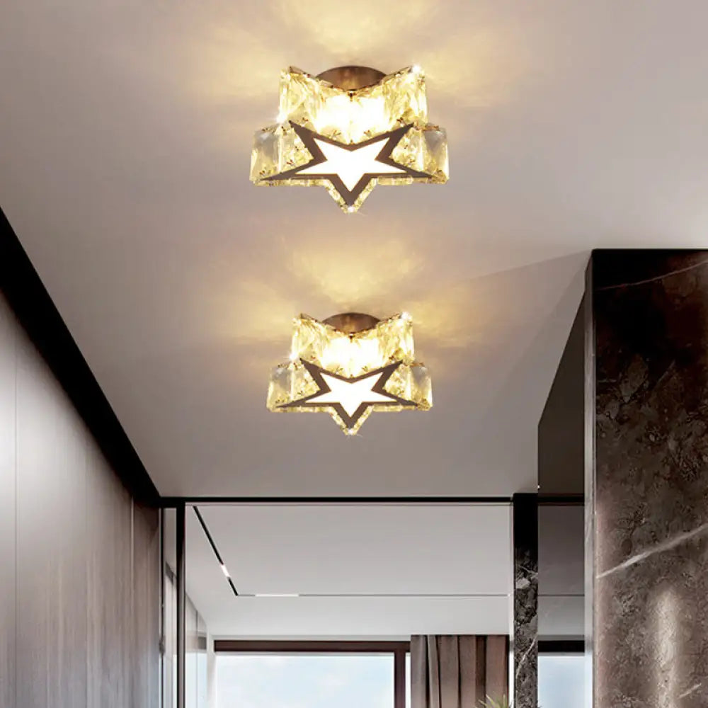 Clear Crystal Led Star Flush Mount Ceiling Light - Contemporary Design For Corridors 6.5/10 Width