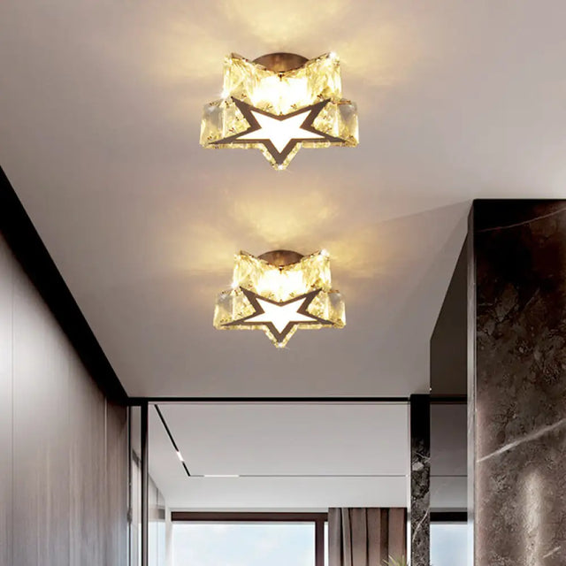 Clear Crystal Led Star Flush Mount Ceiling Light - Contemporary Design For Corridors 6.5/10 Width