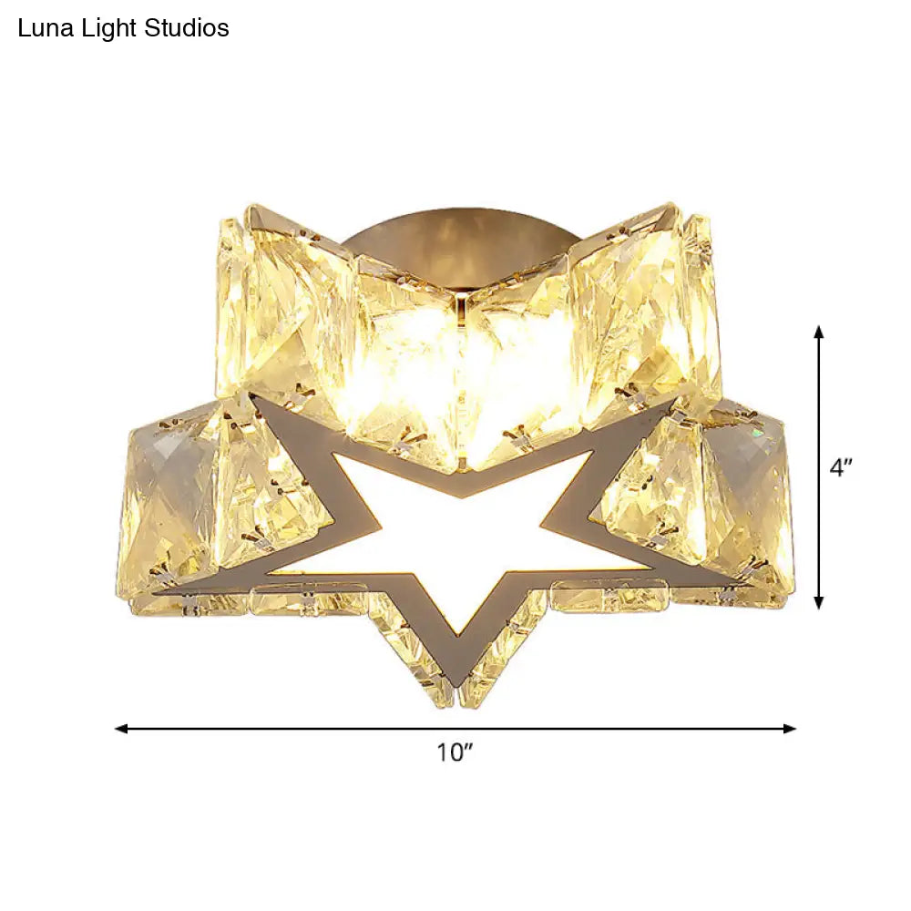 Clear Crystal Led Star Flush Mount Ceiling Light - Contemporary Design For Corridors 6.5’/10’ Width