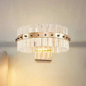 Clear Crystal Led Wall Lamp - Contemporary Style Gold Finish For Bedroom Lighting