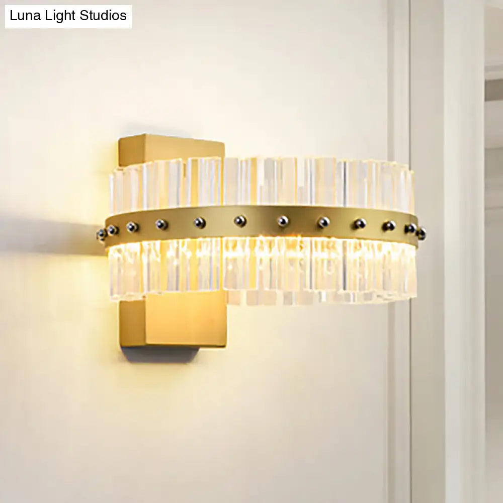 Clear Crystal Led Wall Lamp - Contemporary Style Gold Finish For Bedroom Lighting