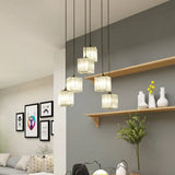 Clear Crystal Multi-Light Pendant With 6 Cubic Heads For Traditional Hanging Ceiling Lighting