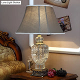 Clear Crystal Night Light Table Lamp - Traditional Brown Urn Shape With Carved Base