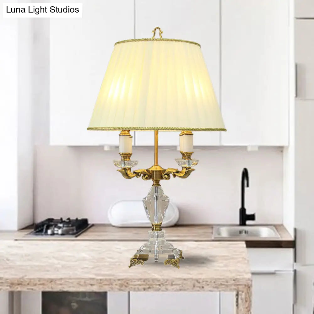 Clear Crystal Nightstand Table Lamp - Rustic Beige Candlestick Living Room Lighting Set Of 4 Lights