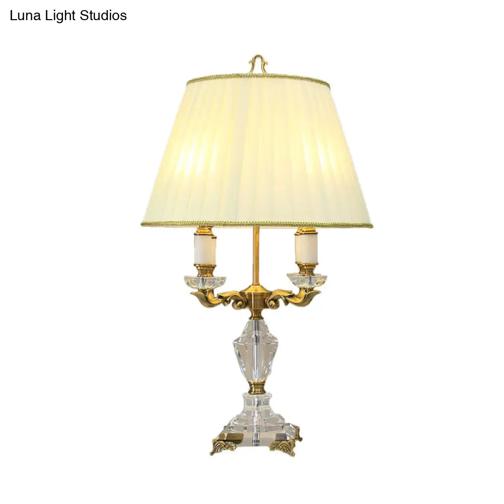 Clear Crystal Nightstand Table Lamp - Rustic Beige Candlestick Living Room Lighting Set Of 4 Lights