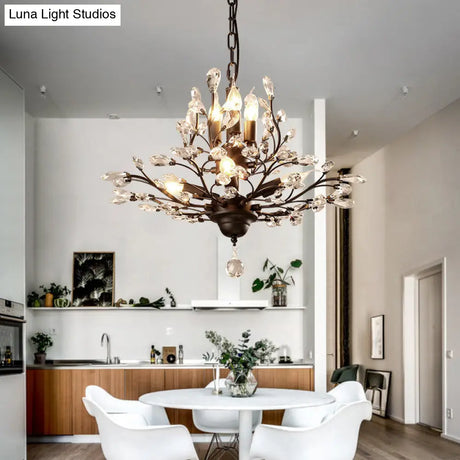 Clear Crystal Pendant Chandelier - Rustic Branch Design For Living Room Ceiling Light