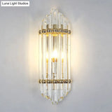 Clear Crystal Pipe Flush Wall Sconce - Mid Century 1 Light For Living Room