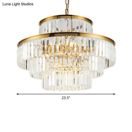 Clear Crystal Rod Chandelier - Postmodern 23.5’/31.5’ Wide 9-Light Pendant Light For Dining Room