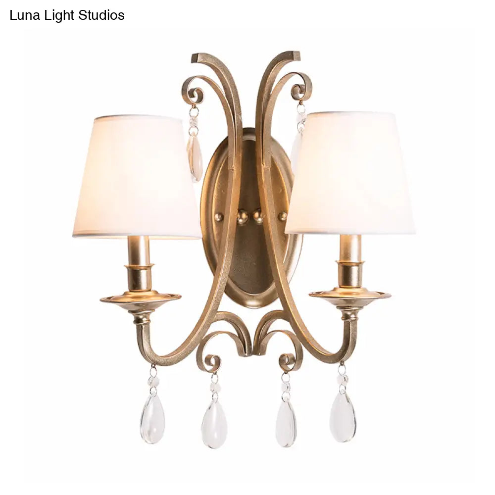 Clear Crystal Wall Lamp With Brass Tapered/Candle Design For Bedroom 1/2 Heads And Shade/Shadeless