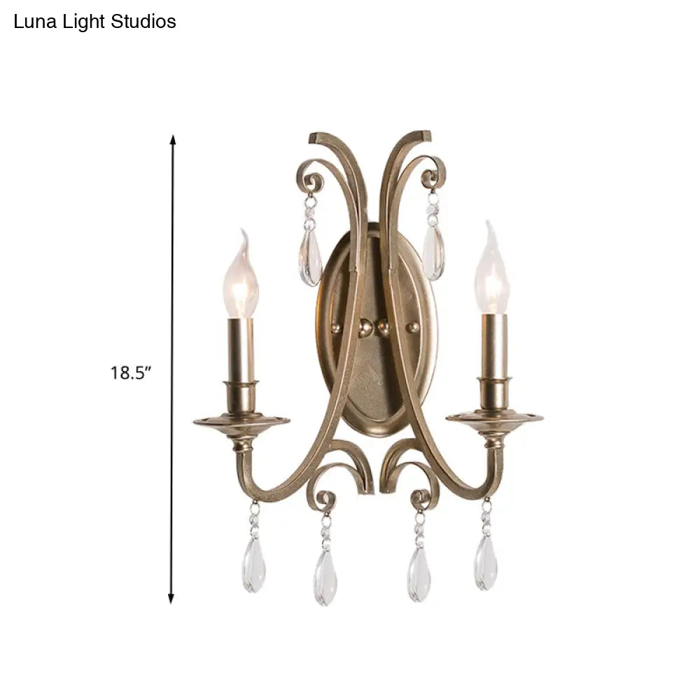 Clear Crystal Wall Lamp With Brass Tapered/Candle Design For Bedroom 1/2 Heads And Shade/Shadeless