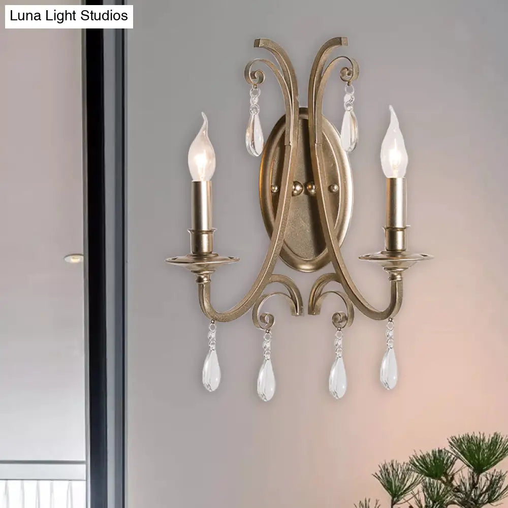 Clear Crystal Wall Lamp With Brass Tapered/Candle Design For Bedroom 1/2 Heads And Shade/Shadeless