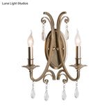 Clear Crystal Wall Lamp With Brass Tapered/Candle Design For Bedroom 1/2 Heads And Shade/Shadeless
