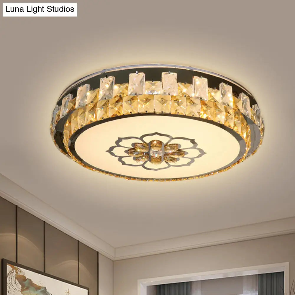 Clear Cut Crystal Blocks Flushmount Led Ceiling Lamp - Modern Stainless - Steel Design With Blossom