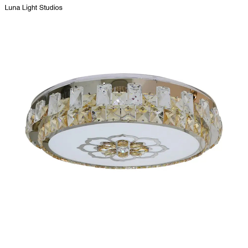 Clear Cut Crystal Blocks Flushmount Led Ceiling Lamp - Modern Stainless - Steel Design With Blossom