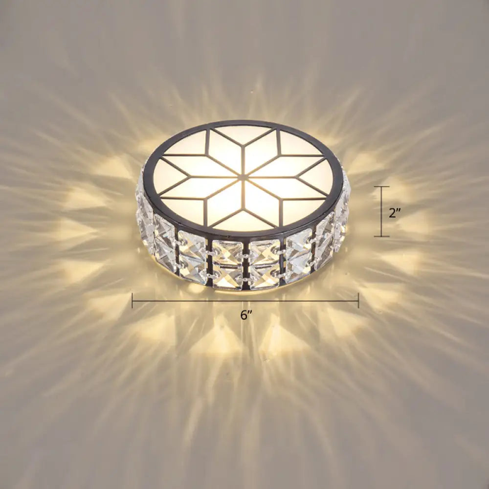 Clear Cut Crystal Led Ceiling Light With Floral Pattern - Modern Flush Mount / Warm