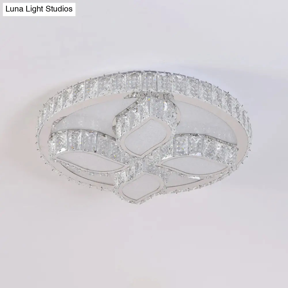 Clear Cut Crystal Led Flushmount Ceiling Light - Modern Leaf Design For Bedroom Lighting