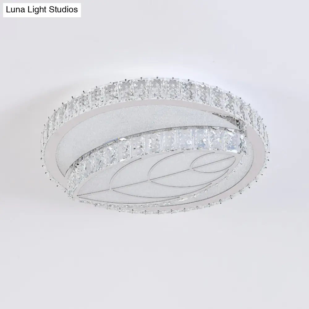 Clear Cut Crystal Led Flushmount Ceiling Light - Modern Leaf Design For Bedroom Lighting
