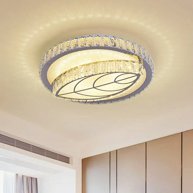 Clear Cut Crystal Led Flushmount Ceiling Light - Modern Leaf Design For Bedroom Lighting / B