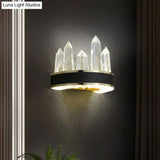 Clear Cut Crystal Led Wall Sconce In Black- Contemporary Mount Lighting For Sitting Room