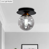 Clear Dimpled Glass 1-Bulb Flush Mount Light Fixture For Corridors In Black