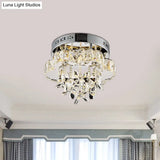 Clear Faceted Crystal Led Flush Mount Lamp For Corridor - Elegant Ceiling Mounted Light