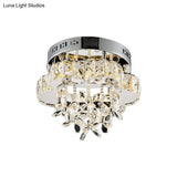 Clear Faceted Crystal Led Flush Mount Lamp For Corridor - Elegant Ceiling Mounted Light