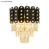 Clear Faceted Crystal Wall Lighting: 3-Light 3-Tier Mounted. Contemporary Design In Black.