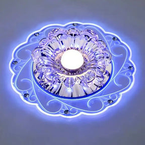 Clear Floral Led Crystal Ceiling Light - Contemporary Flush Mount For Hallways / 3W Blue