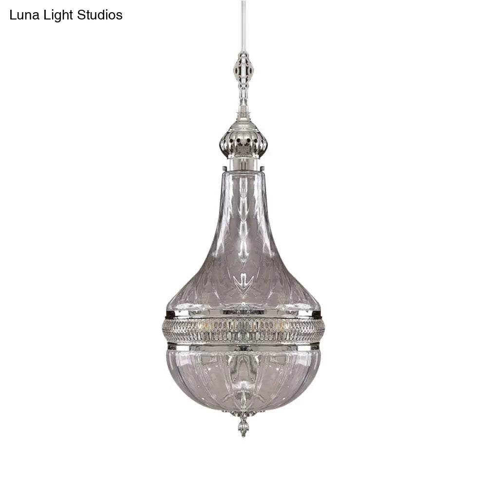 Clear Glass Brass/Chrome Gourd Chandelier - 12/16 Wide Colonial Design 4 Bulbs Ceiling Light