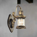 Clear Glass Bronze Sconce Light Lantern 1-Light Industrial Wall Lamp With Mermaid Decor