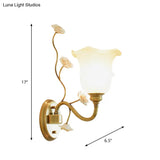 Clear Glass Floral Sconce Retro Style Wall Light With Ruffled Tiers In White