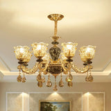 Clear Glass Flower Up Chandelier In Coffee - Traditional Bedroom Hanging Light Fixture 8 / B