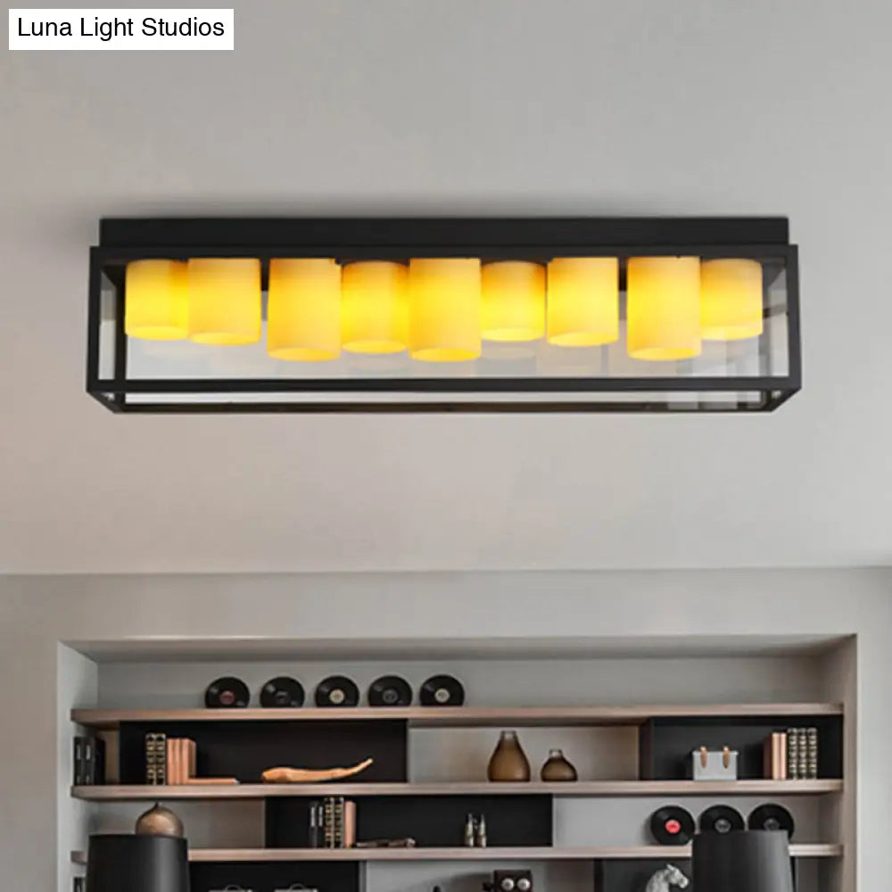 Clear Glass Flush Light Fixture With Beige Marble Shade And 9 Bulbs For Modern Country Ceiling