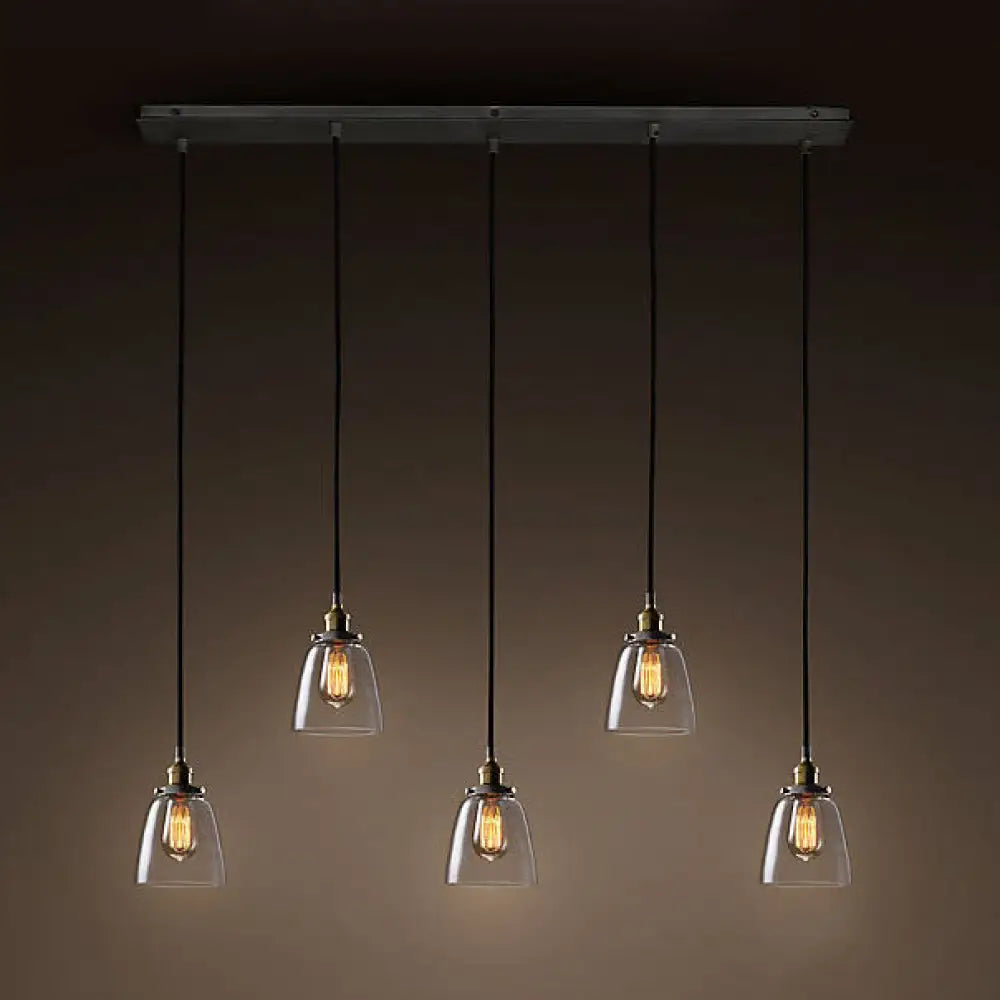 Clear Glass Multi Pendant Hanging Light Fixture With Vintage Charm - 3/4/5 Lights Aged Brass Finish