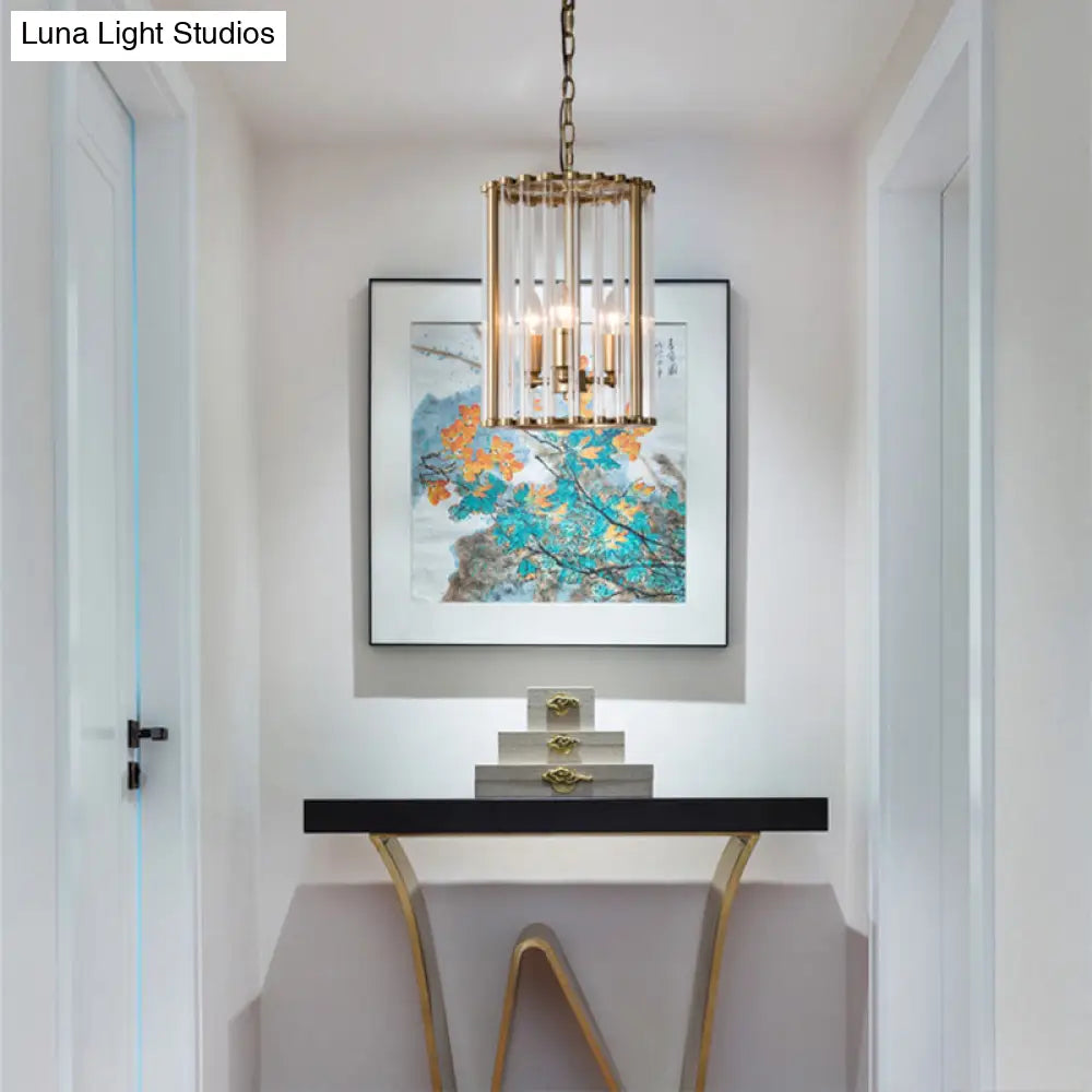 Clear Glass Pendant Chandelier - Cylindrical Design 3 Bulbs Ideal For Corridors