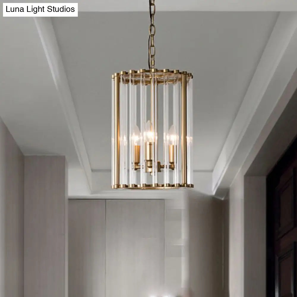 Clear Glass Pendant Chandelier - Cylindrical Design 3 Bulbs Ideal For Corridors