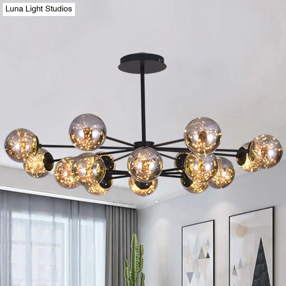 Clear Glass Radial Suspension Led Chandelier Light - Simplicity Globe Shade For Living Room