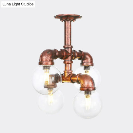 Clear Glass Semi - Flush Ceiling Light With Ball Design - Farmhouse Style Copper Finish Restaurant