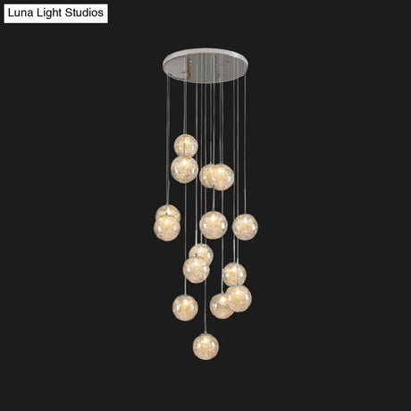 Clear Glass Spherical Multi Light Pendant Hanging Lamp For Stairs Lighting