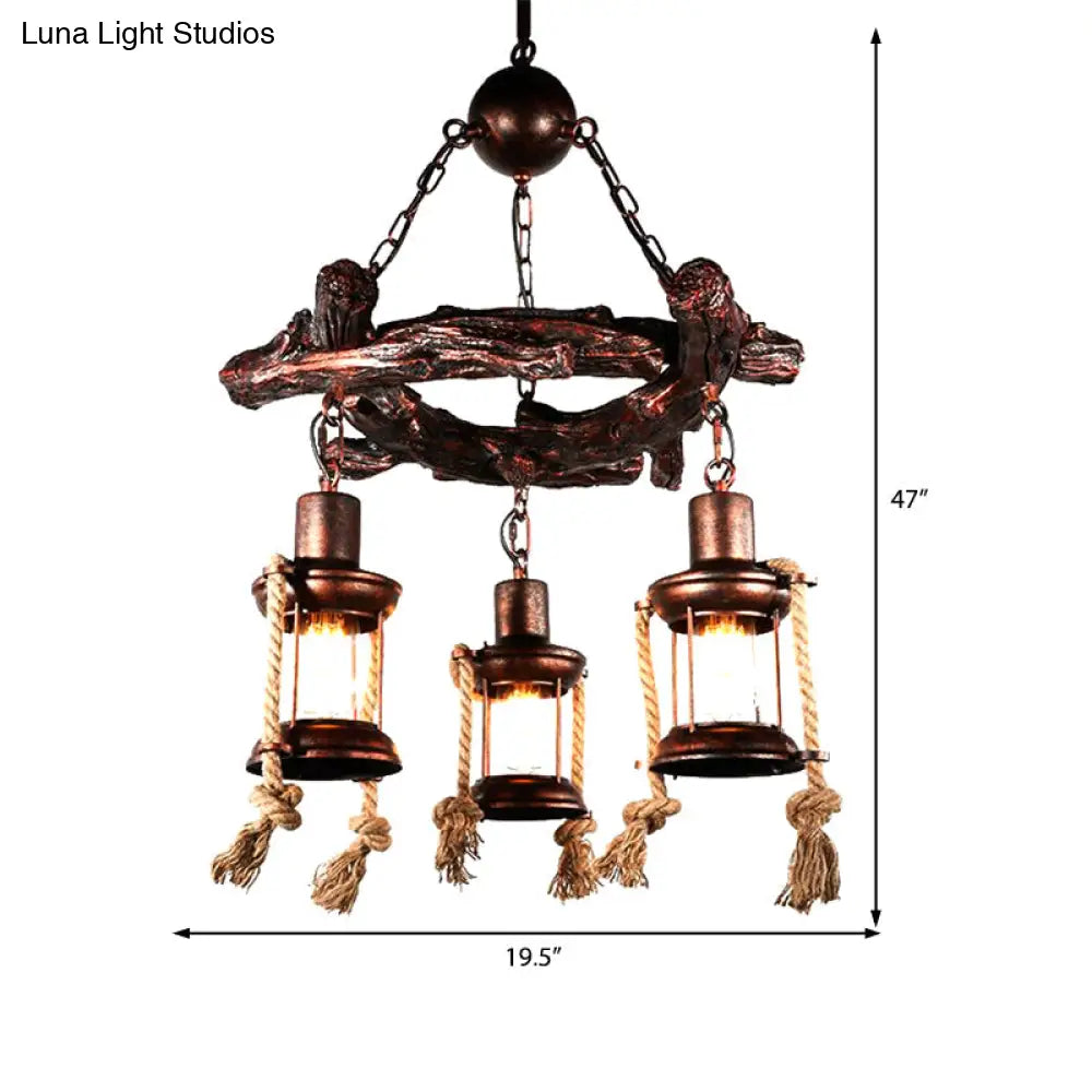 Clear Glass Vintage Style Kerosene Chandelier - 3/7-Light Bronze Pendant For Dining Room Lighting