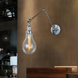 Clear Glass Wall Hanging Industrial Sconce Lamp In Chrome - Single Light Bulb Shade For Living Room