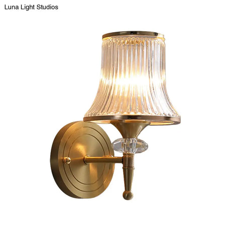 Clear Glass Wall Sconce With Brass Accent - Classic Conic Design